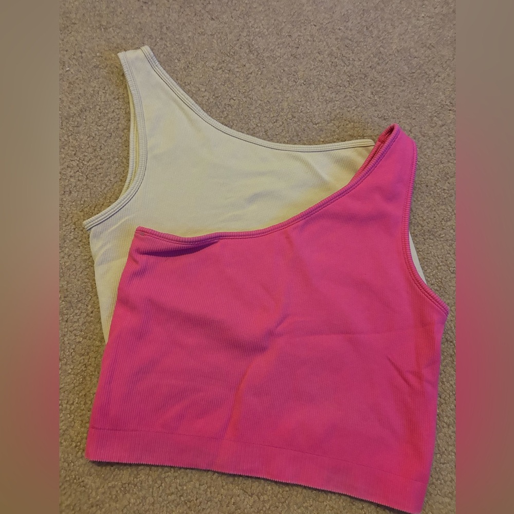 JoyLab Hot Pink and Beige One Shoulder Top